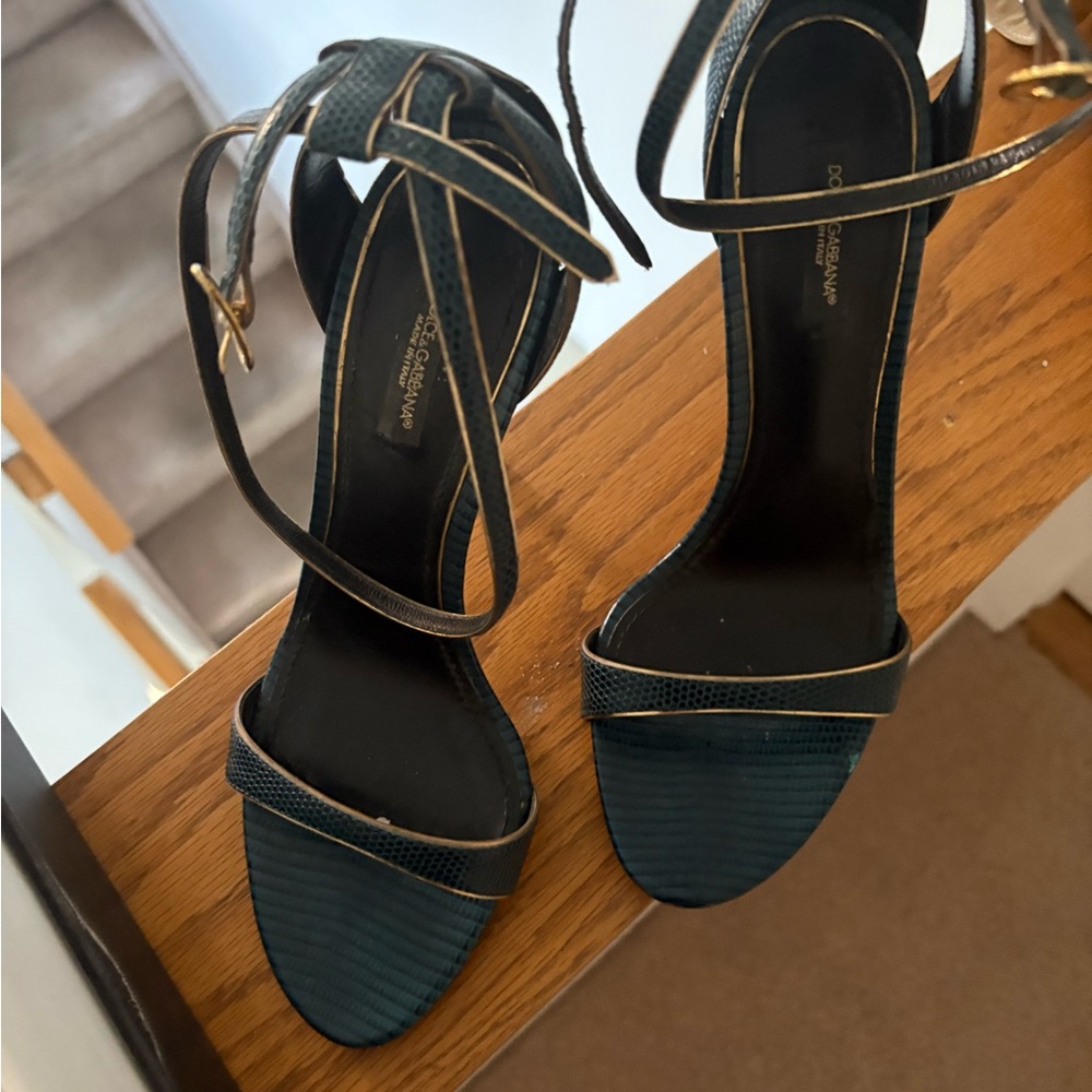 Dolce & Gabbana Black and Gold Strappy Heels